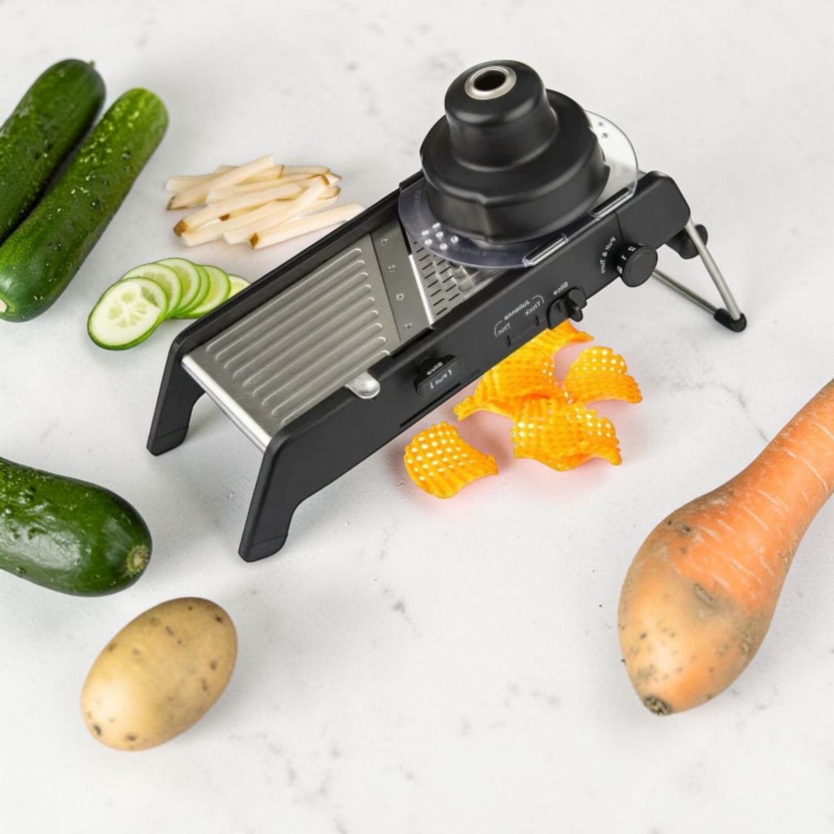 Adjustable Stainless Steel Mandoline Slicer with Hand Guard & Multiple Cuts, Kitchen Tool