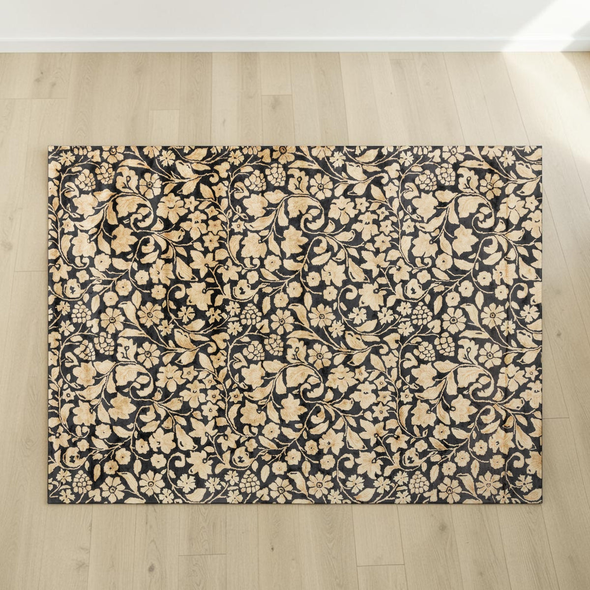 Vintage Black & Gold, Floral Living Room Carpet, Hand-Tufted Viscose 8x11 Area Rug