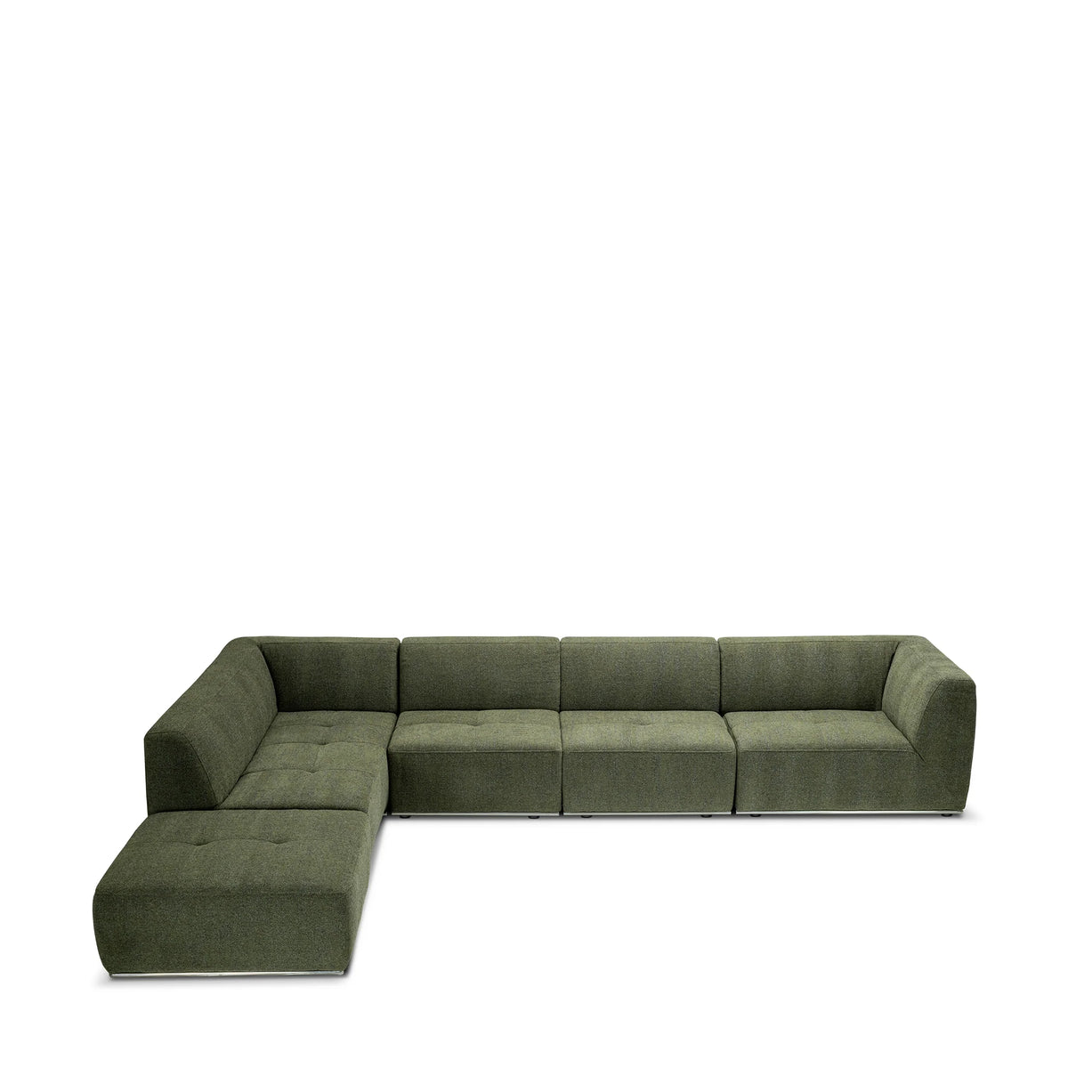 Modern Moss Green, L-Shaped Sectional Sofa with Tufted Cushions & Nickel Base, Living Room Sofa