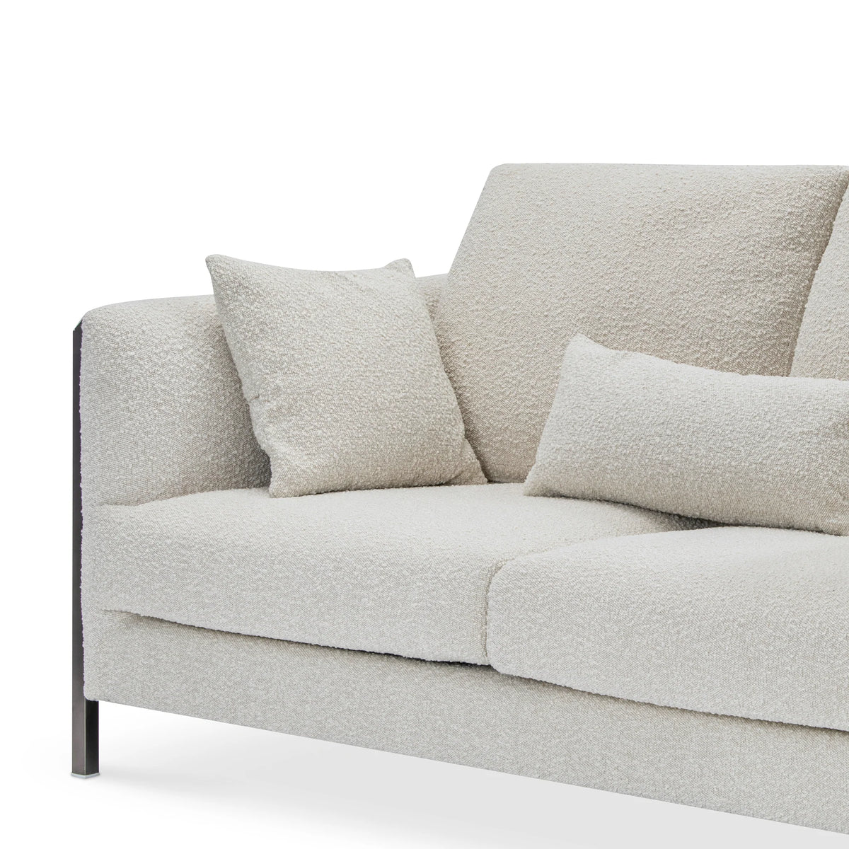Modern Beige Bouclé, Loveseat Sofa with Cushions & Brushed Nickel Steel Legs, Living Room Sofa