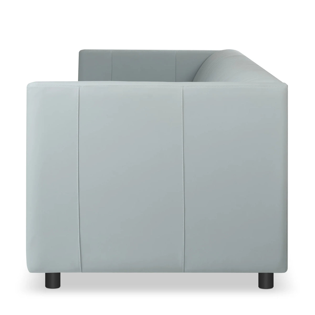 Modern Gray Leather, 3-Seater Sofa with Channel Tufting & Black Wood Legs, Living Room Sofa