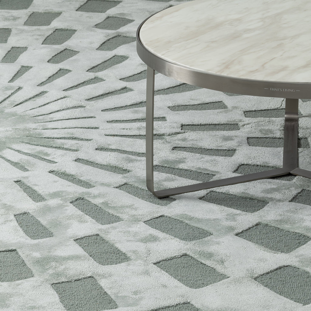 Modern Gray Radial Pattern, Round Living Room Carpet, Hand-Tufted Wool Blend 11.5 ft Rug