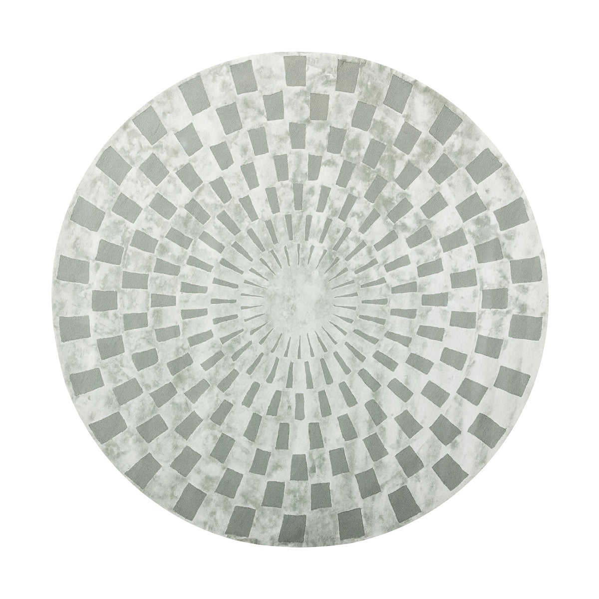 Modern Gray Radial Pattern, Round Living Room Carpet, Hand-Tufted Wool Blend 11.5 ft Rug