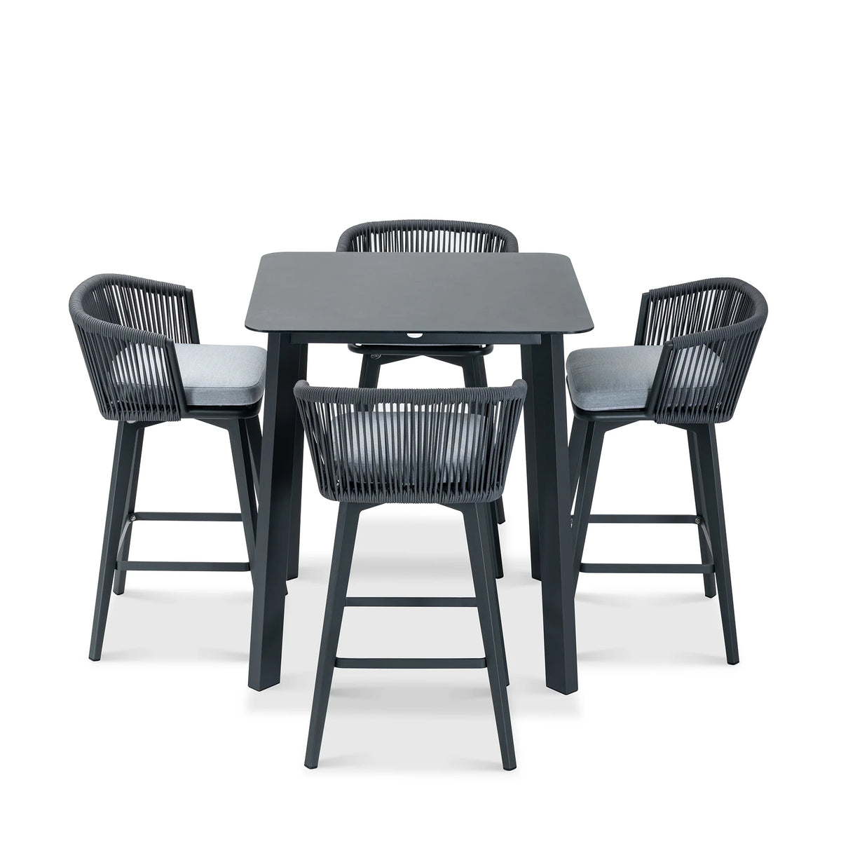 Modern Dark Gray Outdoor Dining Set with Bar Table & 4 Woven Chairs, Patio Furniture Set