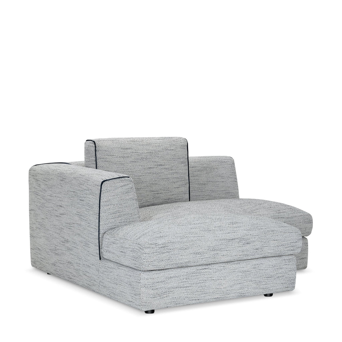 Modern Gray Chenille, 7-Piece Sectional Sofa with Ottoman & Navy Accent Pillows, Living Room Sofa