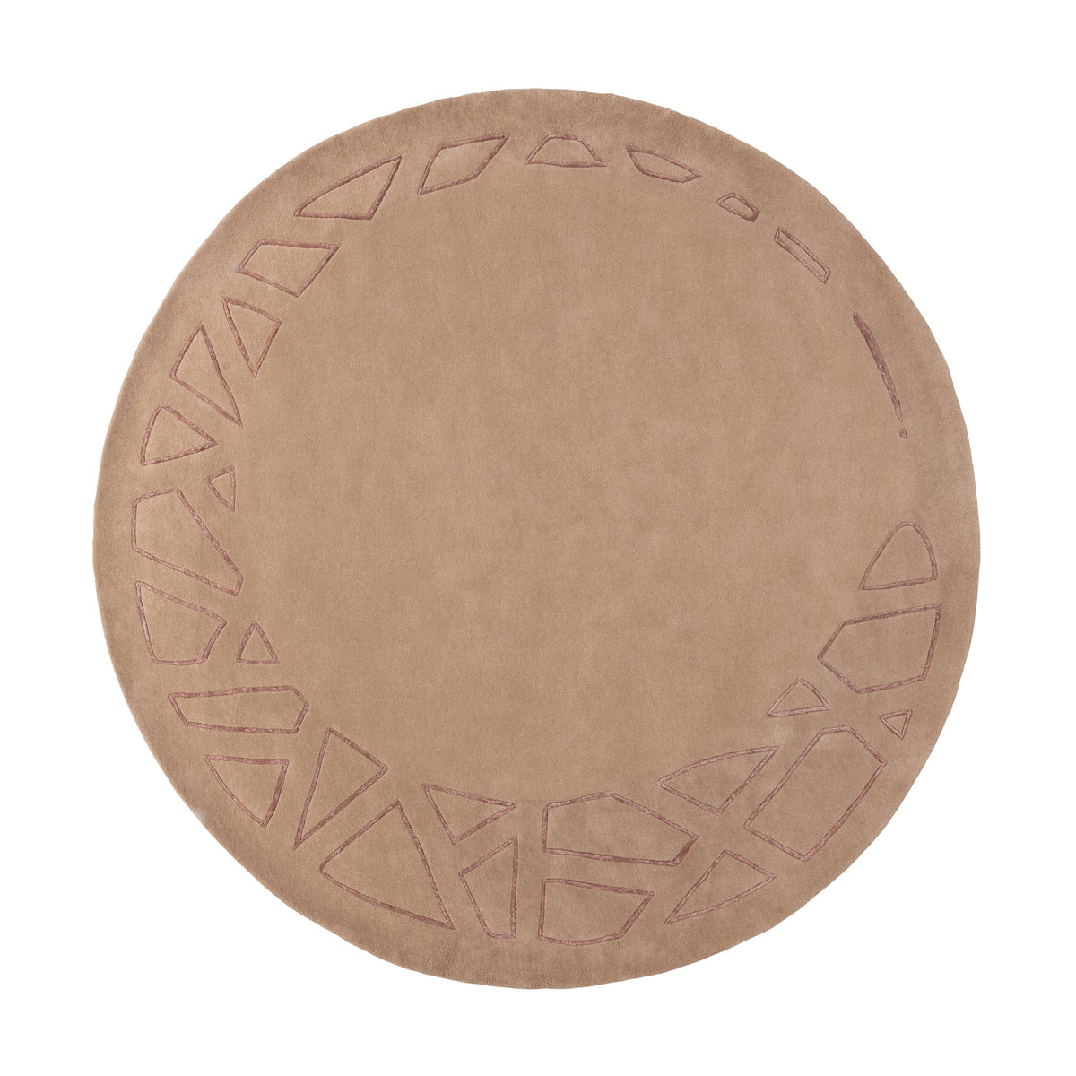 Modern Beige, Geometric Round Living Room Carpet, Hand-Tufted Wool Blend 9 ft Rug