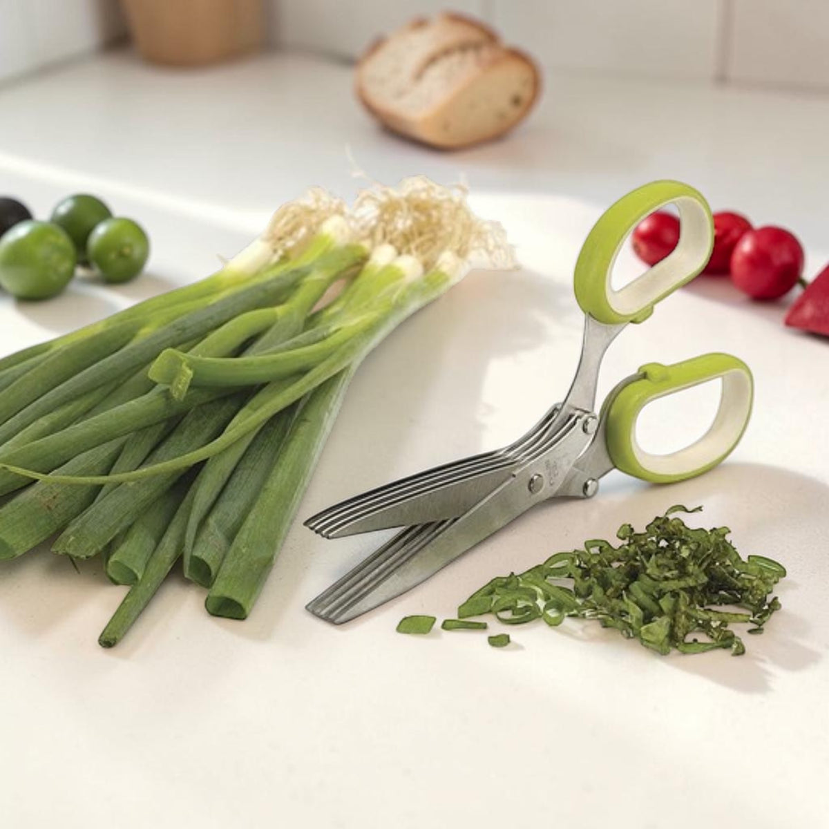Multi-Blade Herb Cutting Scissors with Cleaning Comb Green, Kitchen Tool