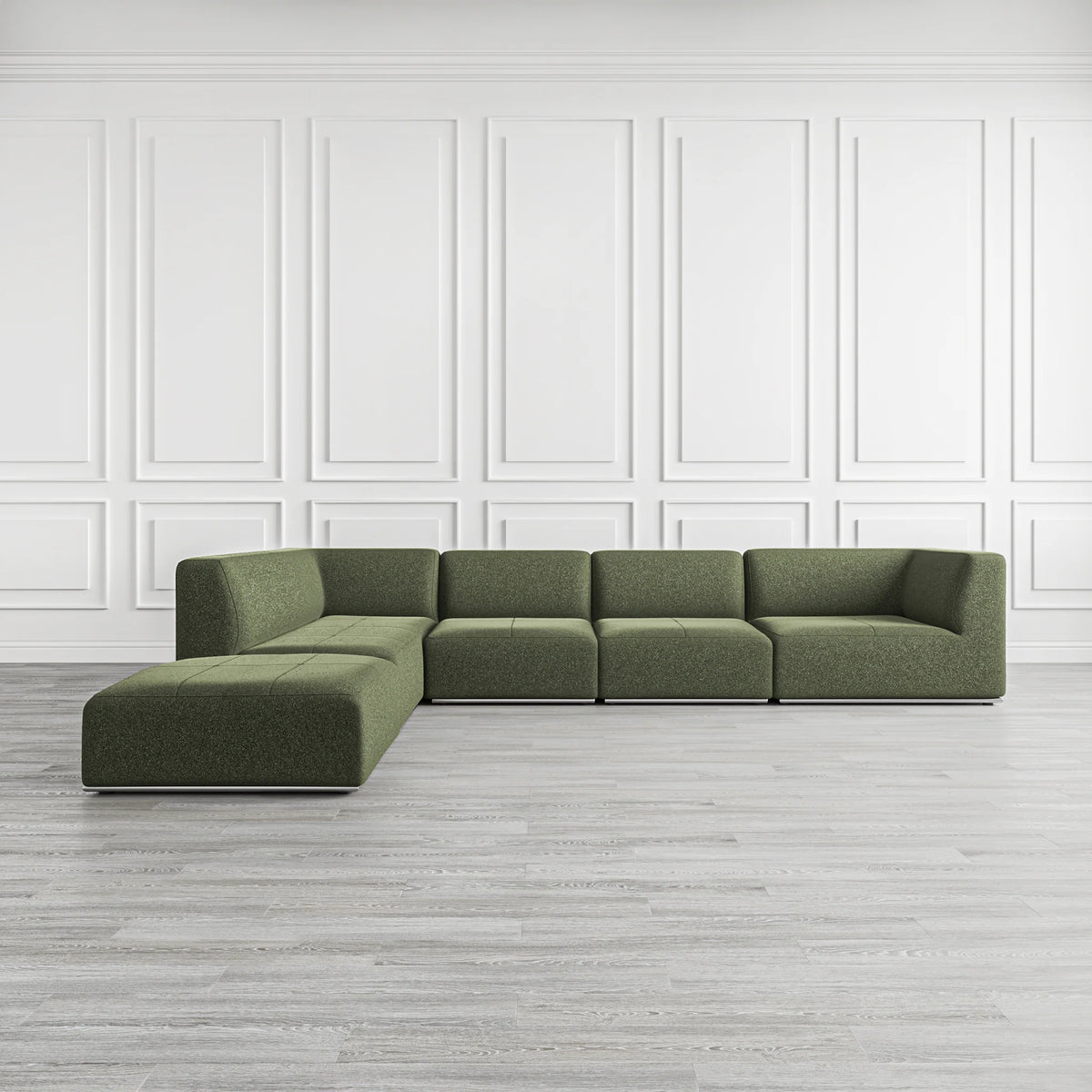 Modern Moss Green, L-Shaped Sectional Sofa with Tufted Cushions & Nickel Base, Living Room Sofa