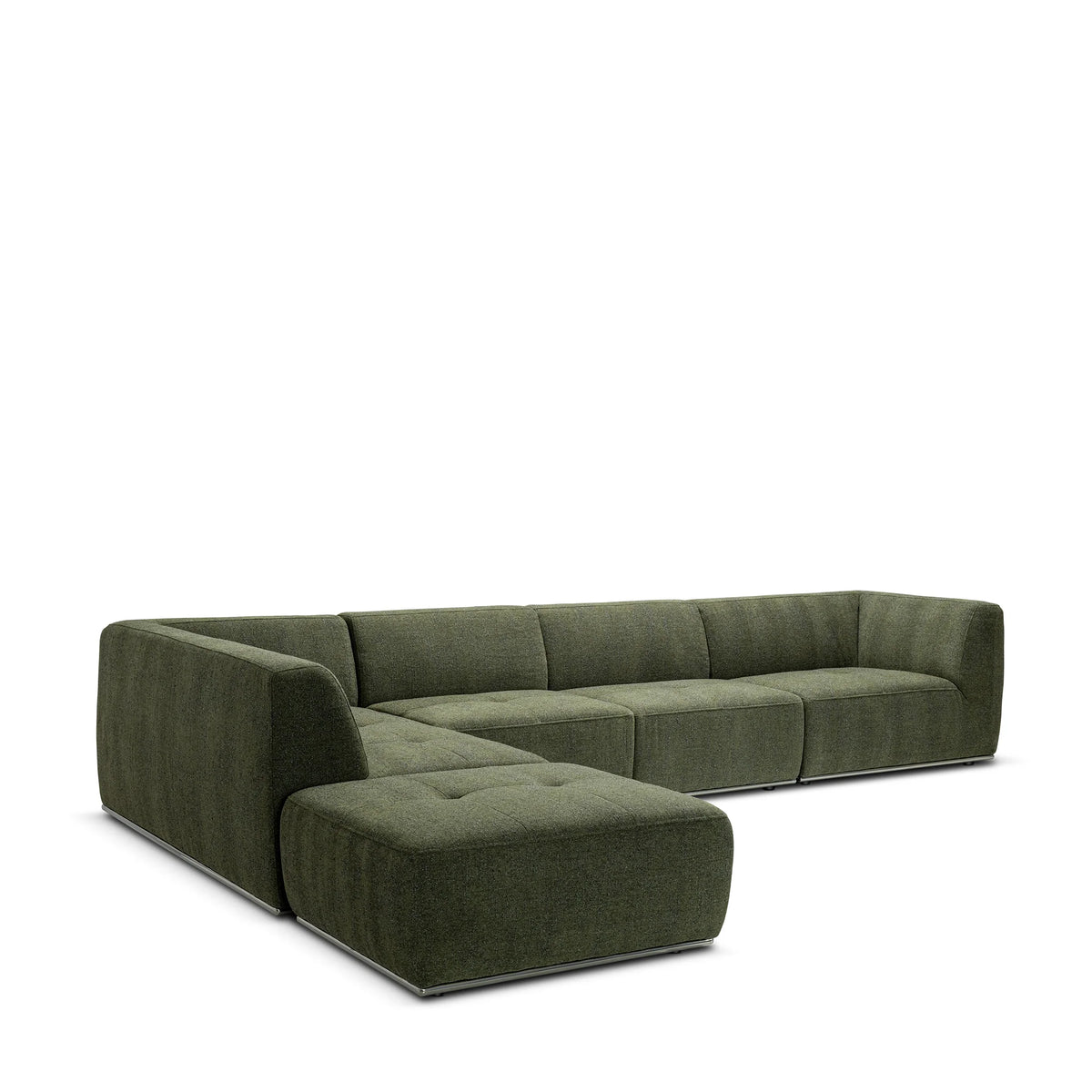 Modern Moss Green, L-Shaped Sectional Sofa with Tufted Cushions & Nickel Base, Living Room Sofa