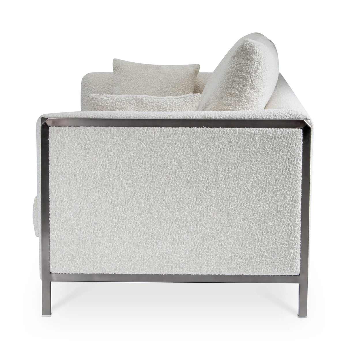 Modern Beige Bouclé, Loveseat Sofa with Cushions & Brushed Nickel Steel Legs, Living Room Sofa