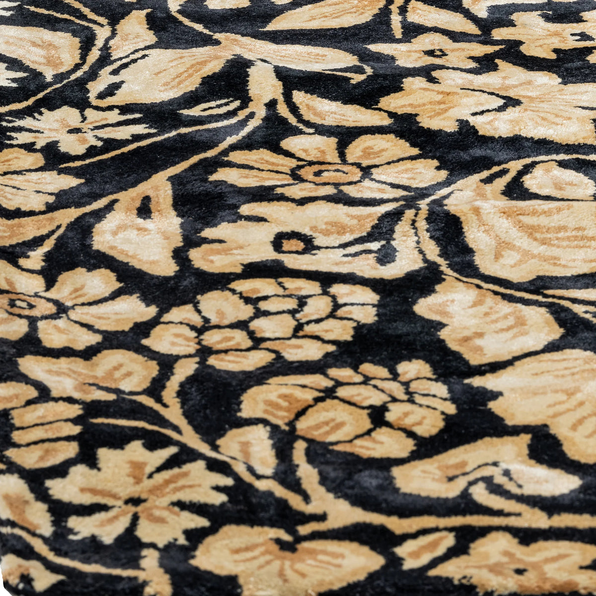 Vintage Black & Gold, Floral Living Room Carpet, Hand-Tufted Viscose 8x11 Area Rug