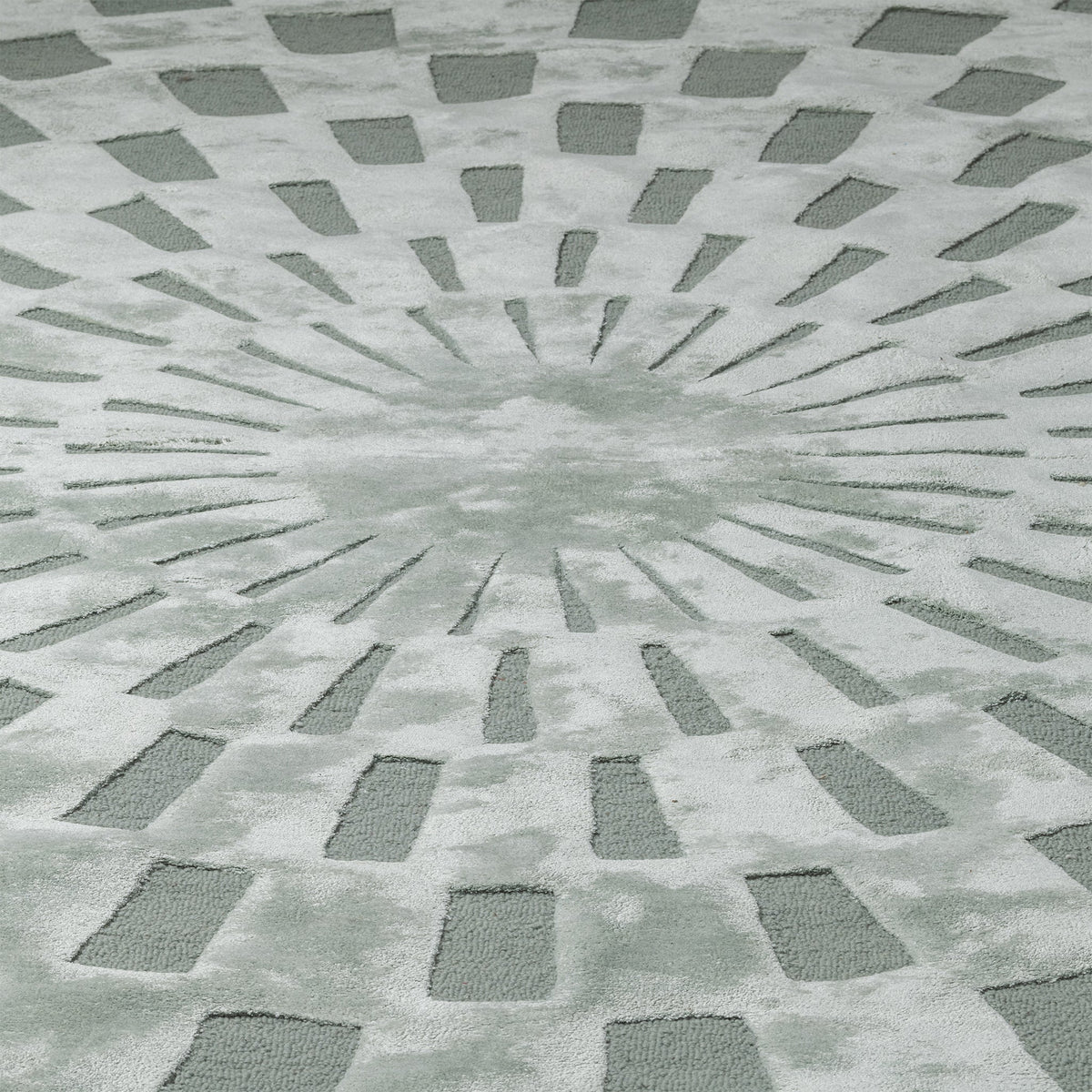 Modern Gray Radial Pattern, Round Living Room Carpet, Hand-Tufted Wool Blend 11.5 ft Rug