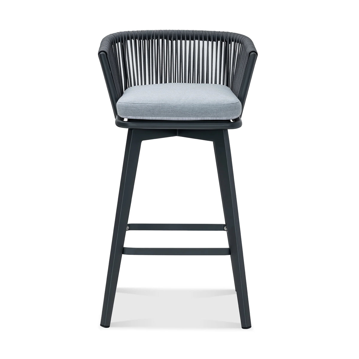 Modern Dark Gray Outdoor Dining Set with Bar Table & 4 Woven Chairs, Patio Furniture Set