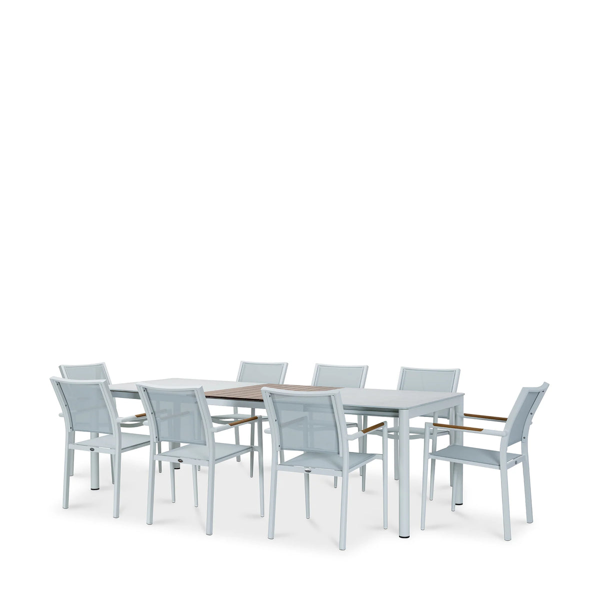 Modern White & Gray Outdoor Dining Set with Rectangular Table & 6 Chairs, Patio Furniture Set