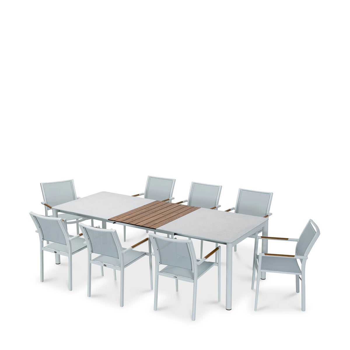 Modern White & Gray Outdoor Dining Set with Rectangular Table & 6 Chairs, Patio Furniture Set