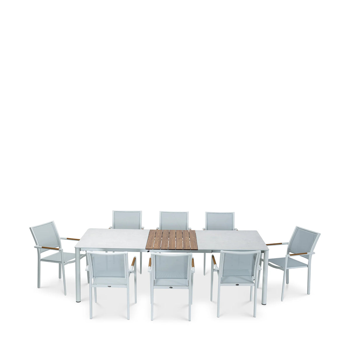 Modern White & Gray Outdoor Dining Set with Rectangular Table & 6 Chairs, Patio Furniture Set