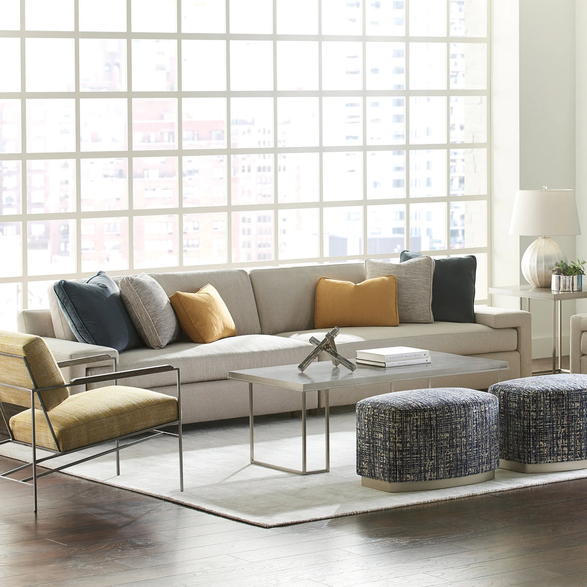 Modern Beige Fabric, 2-Piece Sectional Sofa with Shelf Arm & Accent Pillows, Living Room Sofa
