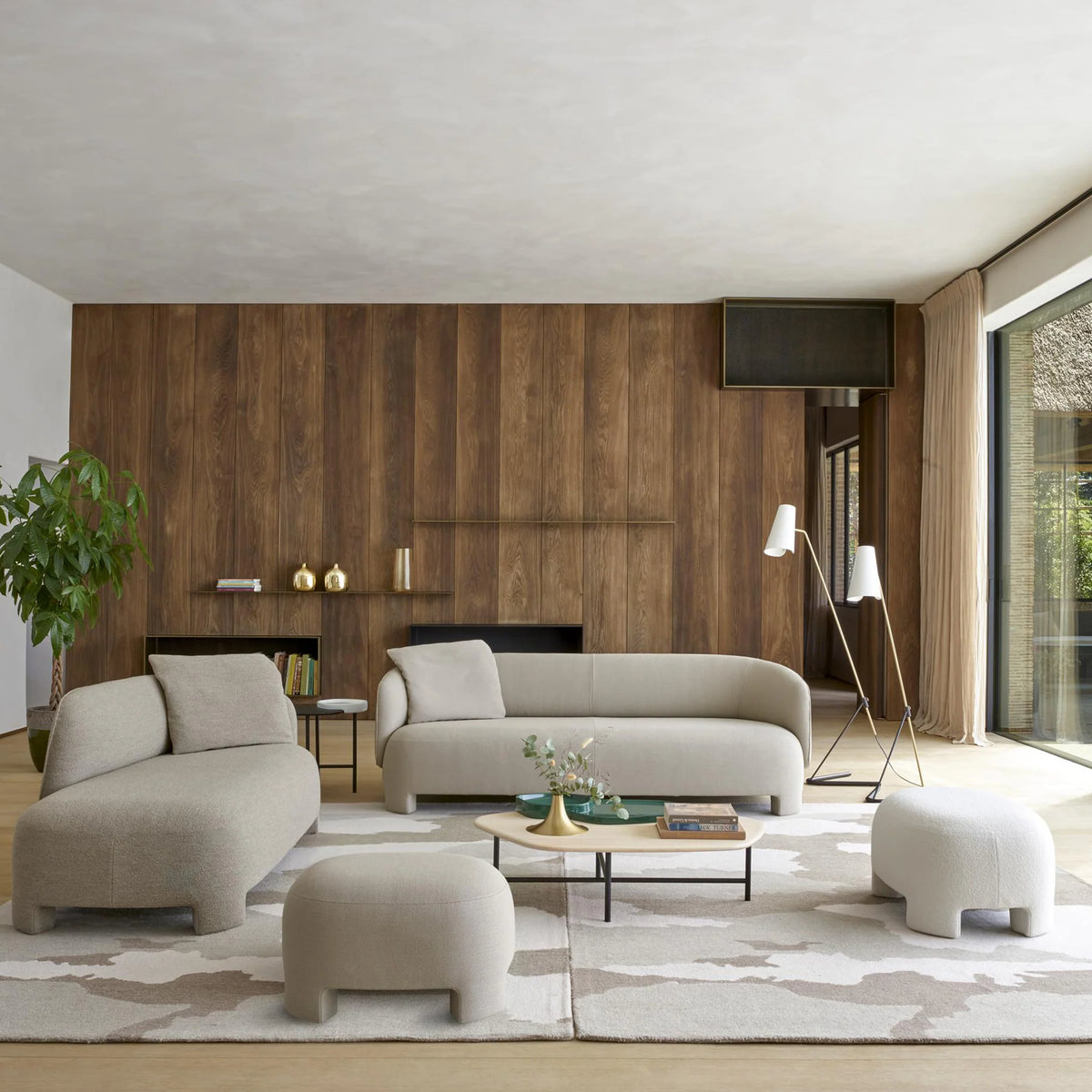 Modern Natural Ash Wood, Living Room Center Table with Green Ceramic Tray & Black Steel Base